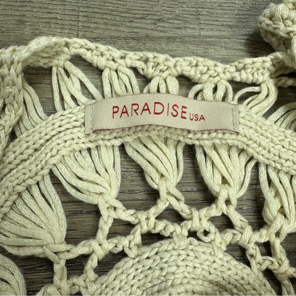 Paradise USA Crochet Top Boho Bohemian Blue & Cream Pool Vacation Flowy - Picture 3 of 8